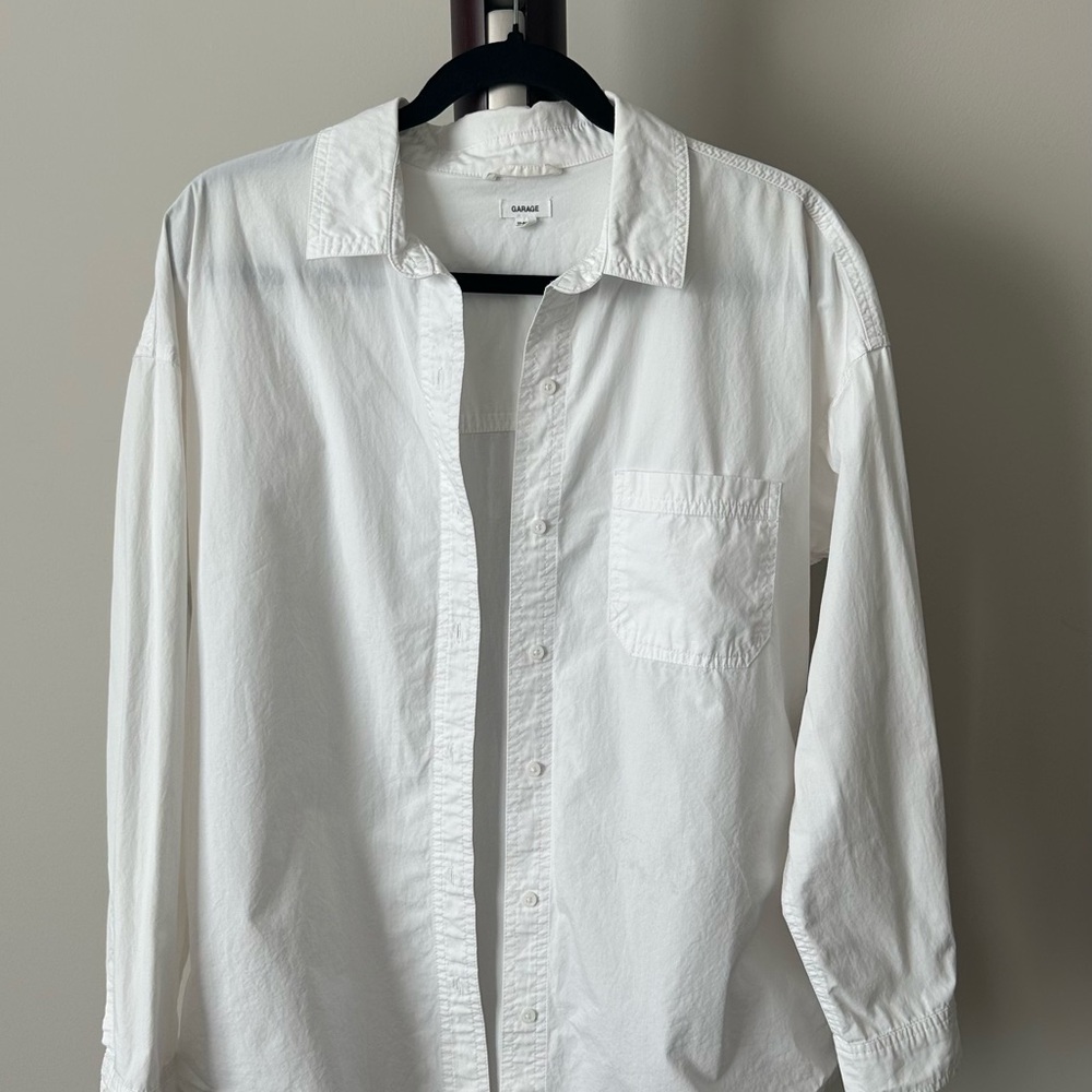 Garage oversized white button down- classic cotton long sleve